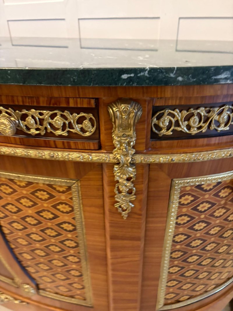 Fine Quality Antique French Kingwood Marquetry and Parquetry Inlaid Marble Top Sideboard